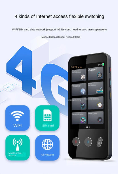 Smart Translator Z9 Global Languages Voice Intelligent Online Translation Machine Speech Translate Device Support 4G SIM Card