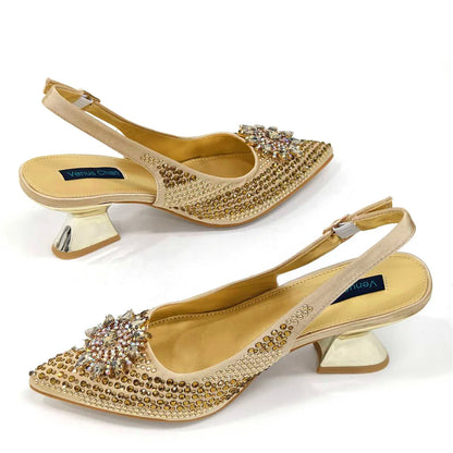 Venus Chan 2024 Summer New Design Specials Italian Women Shoes and Bag Set Fuchsia Color Comfortable High Heels With Rhinestone