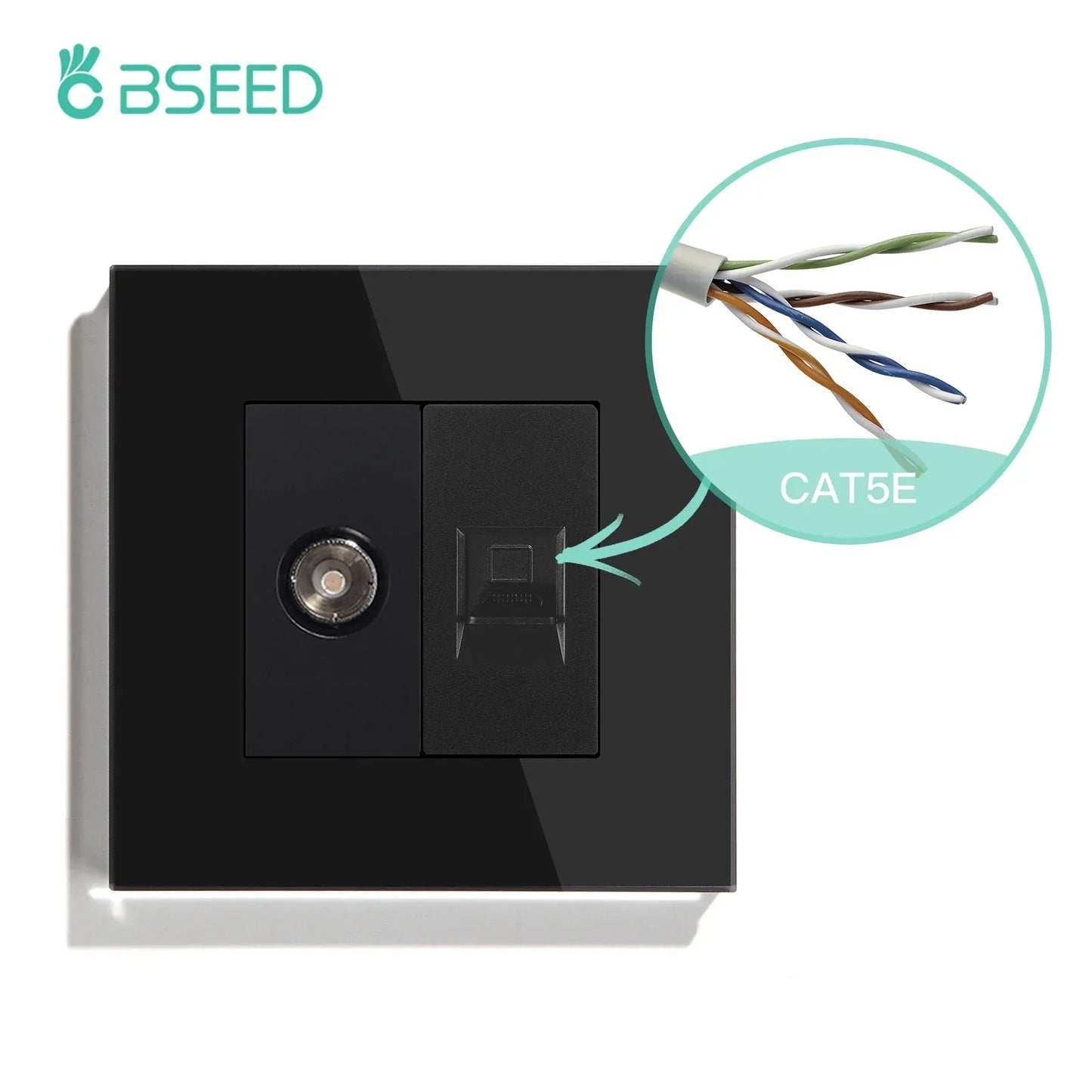 BSEED Single TV CAT5 Internet Socket Double EU Power Socket Triple Germany  With RJ45 Television Wall Sockets Glass Frame