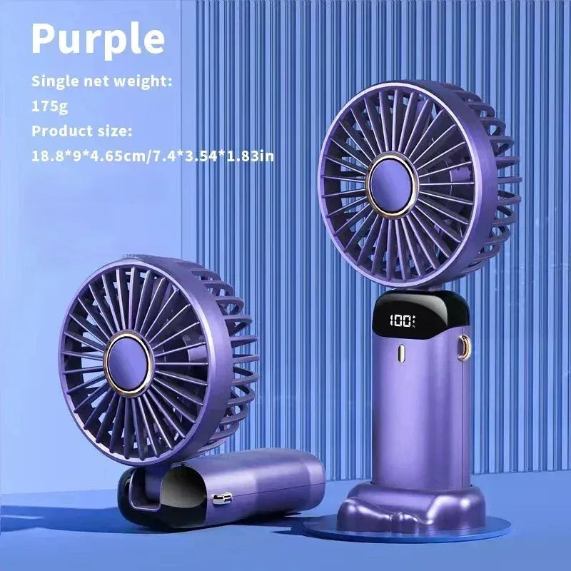 2026 New Handheld Mini Fan Foldable Neck Hanging Fans 5 Speed USB Rechargeable Fan with Phone Stand and Display Screen 1800mAh