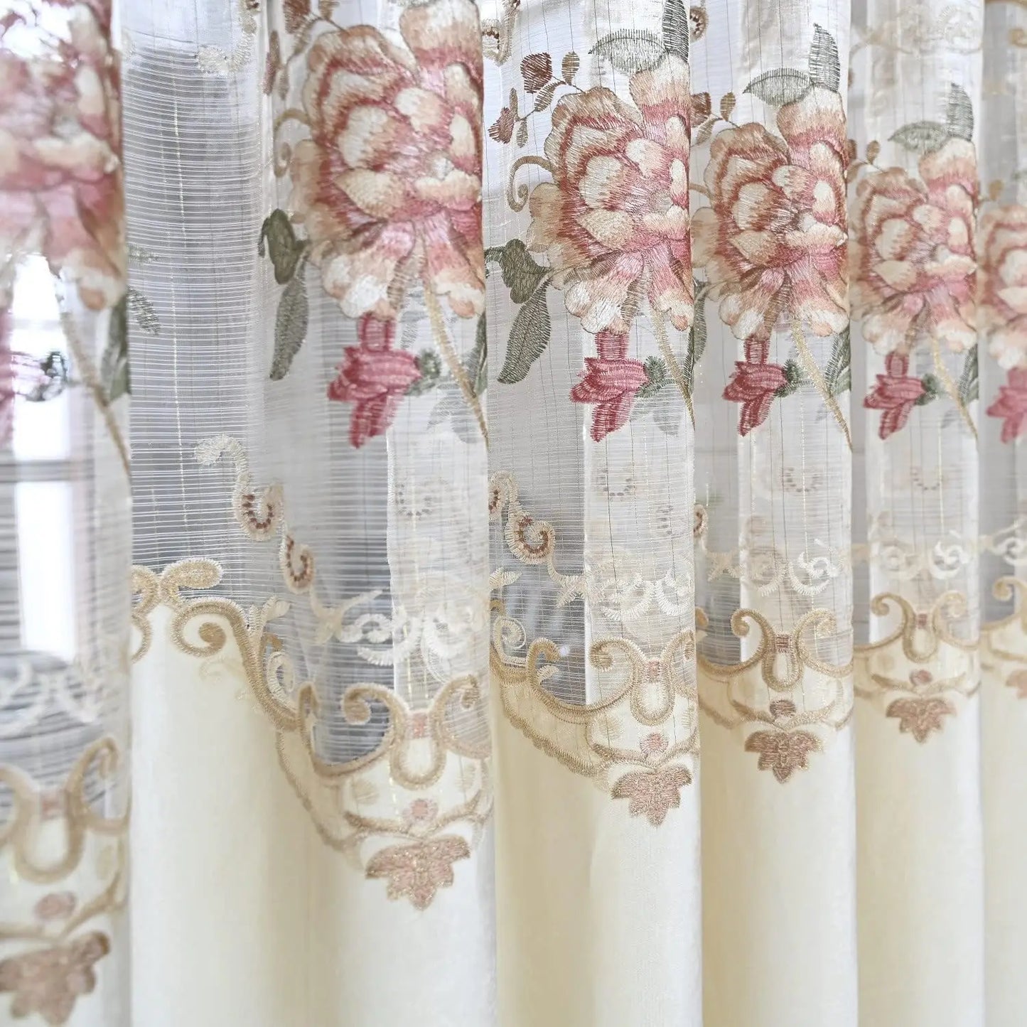 Luxury European Style Velvet Embroidery Curtains for Living Room Bedroom Embroidery Flowers Semi Hollow Blackout Curtain 1 Panel