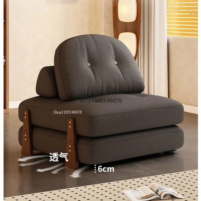 Canapé-lit convertible Nordic Home Lazy Sofa pour petits appartements, canapé en tissu, canapé-lit modulable crème, style tatami.