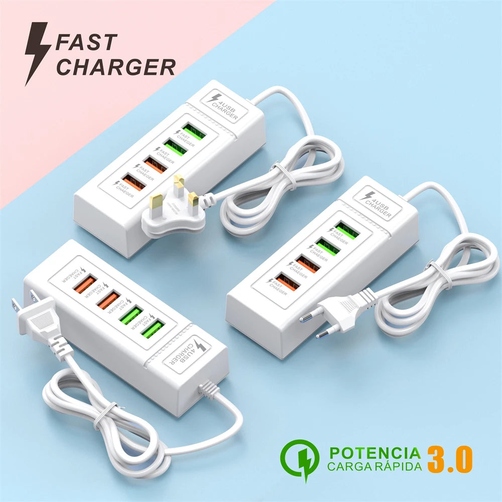 4Ports USB Fast Charger Station USB Multi Splitter Adapter USB C Expander Portable Travel Charger For iPhone Xiaomi Mobile Phone