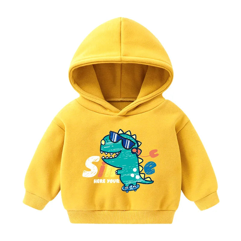 1pcs Boys Girls Thick Velvet Cartoon Tees Kids Solid Casual Fashion Warm Autumn Winter Sweatshirt Hoodie Baby Cloths Infant Tops