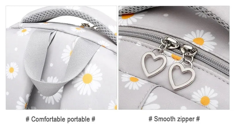 Daisy Pattern School Bag Backpack Pencil Case Handbag Three Piece Set Nylon Fabric Waterproof Boys Girl Teenagers Trend Backpack