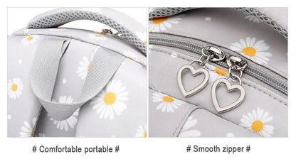 Daisy Pattern School Bag Backpack Pencil Case Handbag Three Piece Set Nylon Fabric Waterproof Boys Girl Teenagers Trend Backpack