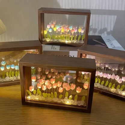 DIY Wooden Photo Frame Tulip Flower Sea Home Decoration Ornaments Atmosphere Lights Valentine's Day Mother's Day Birthday Gifts