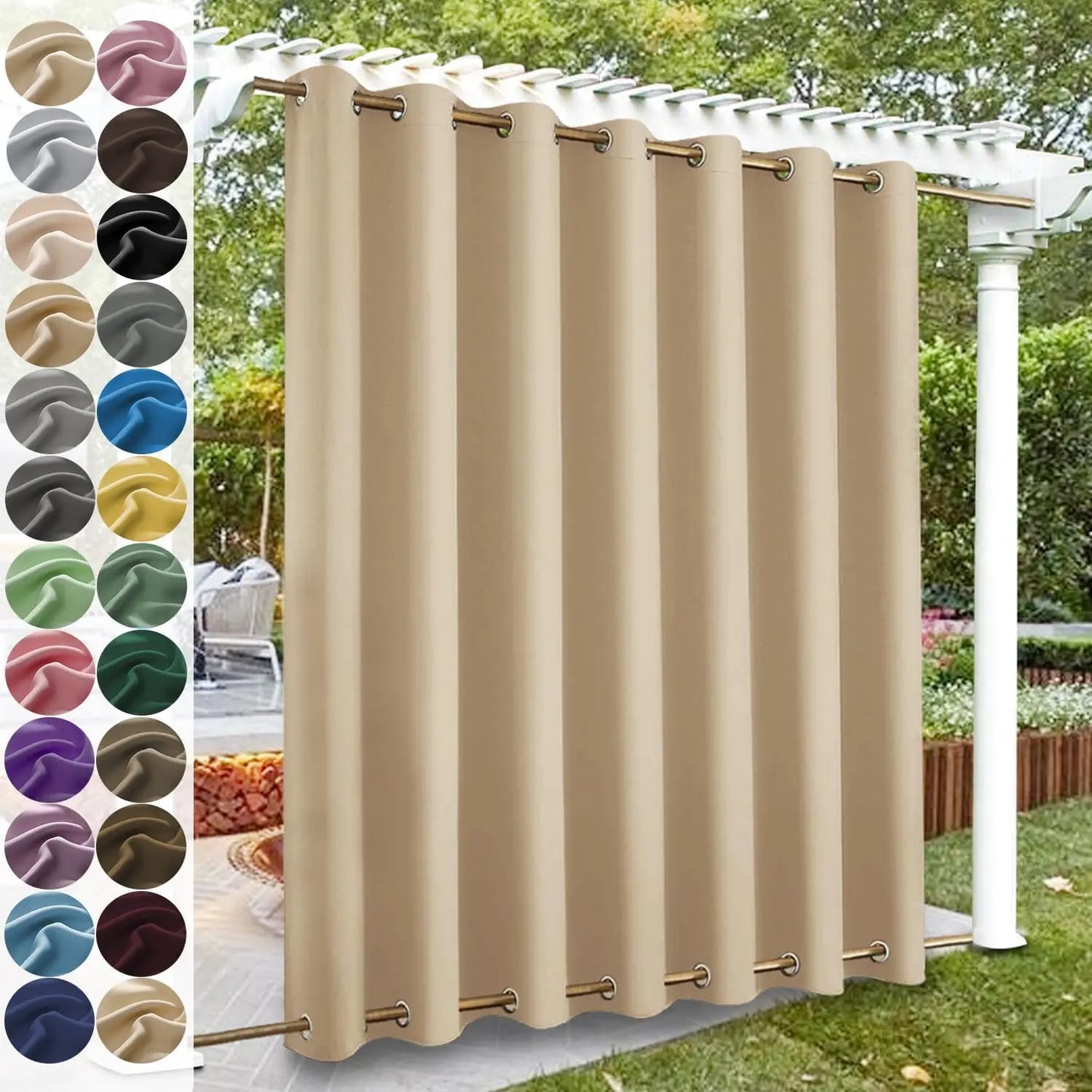 Custom Blackout Curtain Outdoor Waterproof Windproof Curtains Top Bottom Grommets Curtain for Balcony/Garden/Patio/Porch/Pool