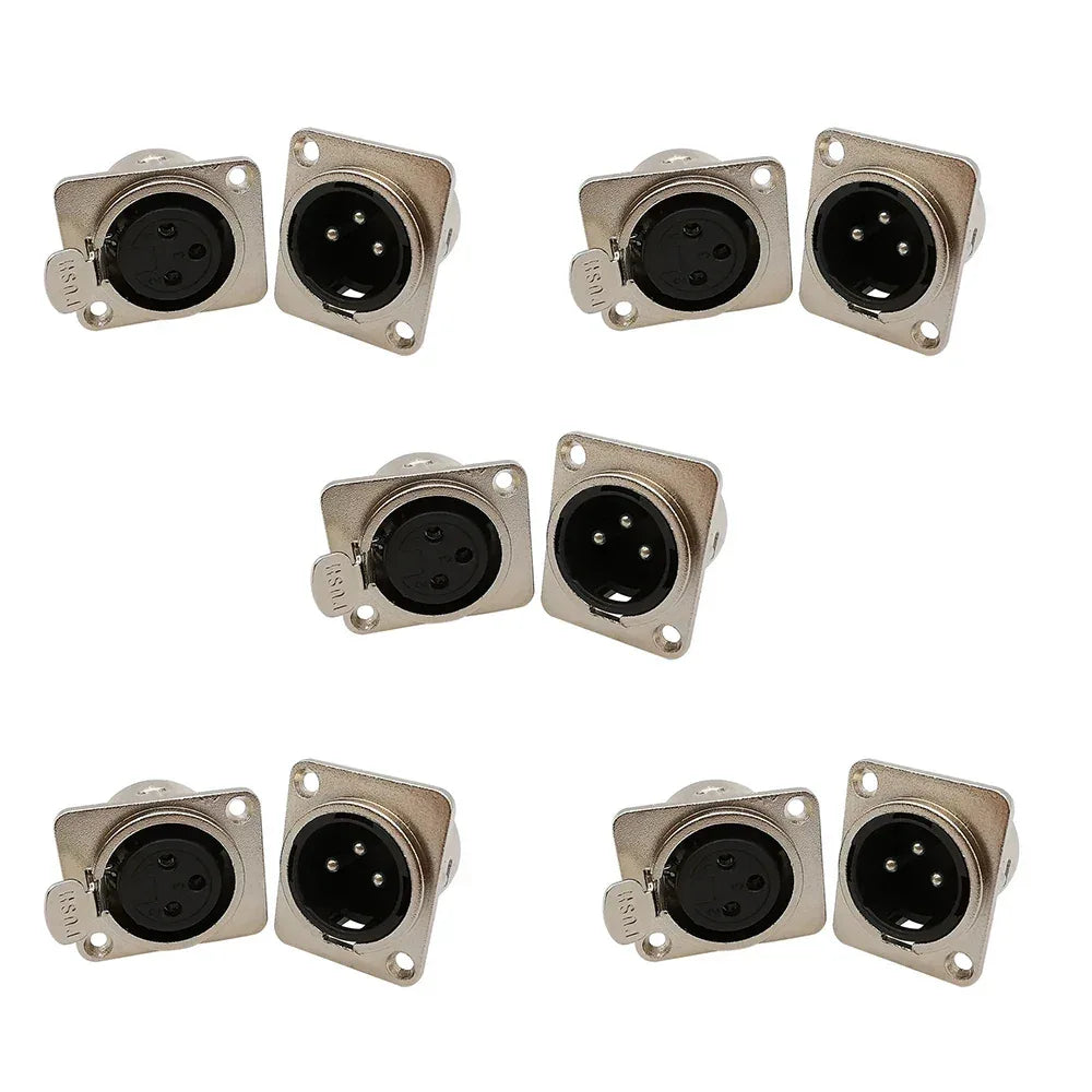 10Pcs XLR 3Pin Male Female Panel Audio Microphone Jack Plug Connector XLR Metal Socket Silver