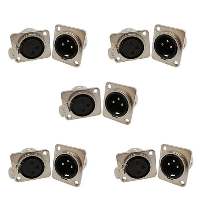 10Pcs XLR 3Pin Male Female Panel Audio Microphone Jack Plug Connector XLR Metal Socket Silver