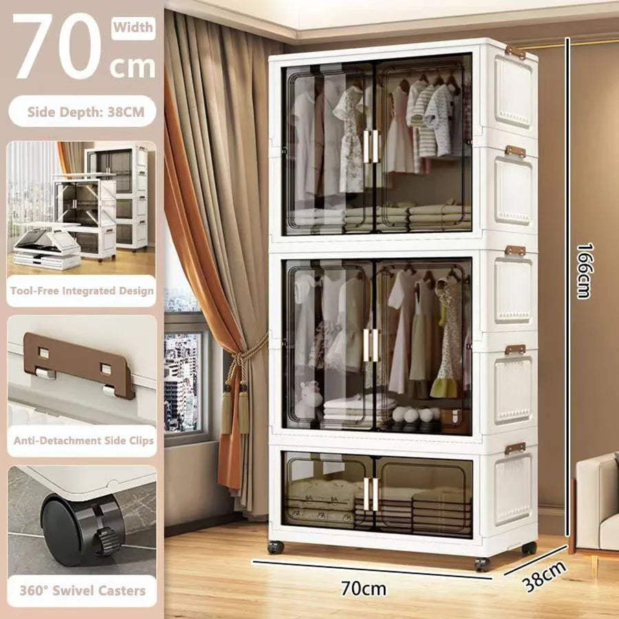 Multi-Functional Folding Storage Cabinet with Doors for Home Office Kitchen Bathroom Organizer White Black Gray