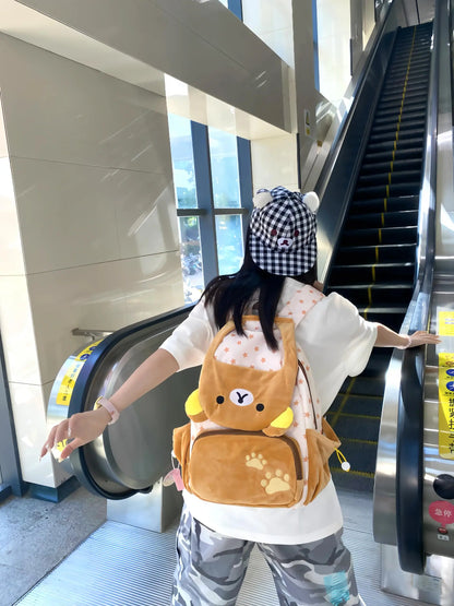Kawaii Rilakkuma Cartoon Plush Backpack Cute Bear Younger Sister Large Capacity Student Schoolbag Lovely  Birthday Present gift