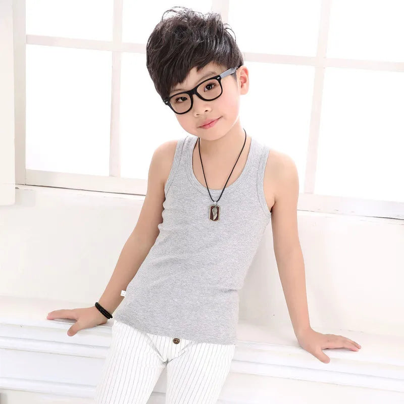 Boys Round Neck Sleeveless Stretch Undershirt Girls Seamless Cotton Wide Strap Racerback Tank Children Kids Vests 2T-14 Years
