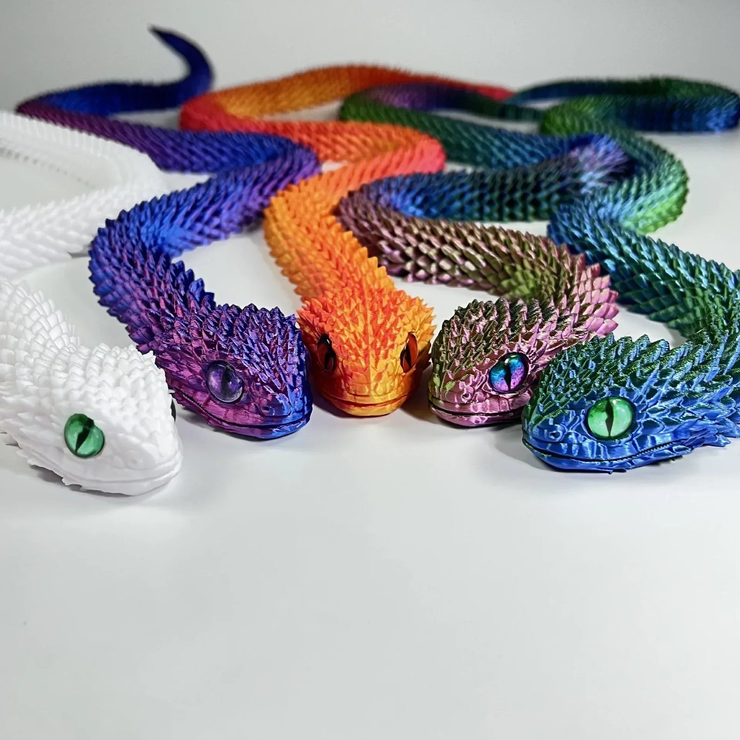 3D Random colored eyes Printed Snake Movable Joint Simulation Snake Figurine Creative Home Office Desktop Ornament
