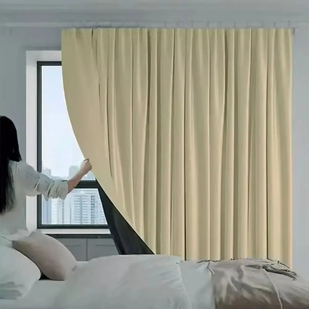 1Pcs Full Blackout Partition Blackout Curtain High Shading Protection Polyester Fabric Window Door Curtain Beige