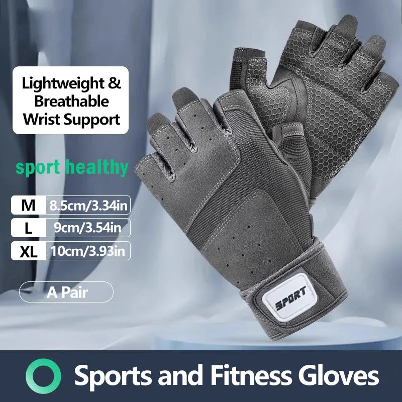 Half Finger Bodybuilding Gym Gloves Weightlifting Dumbbell Training Anti-Slip Fitness Gloves Crossfit Workout Exercise Men Women