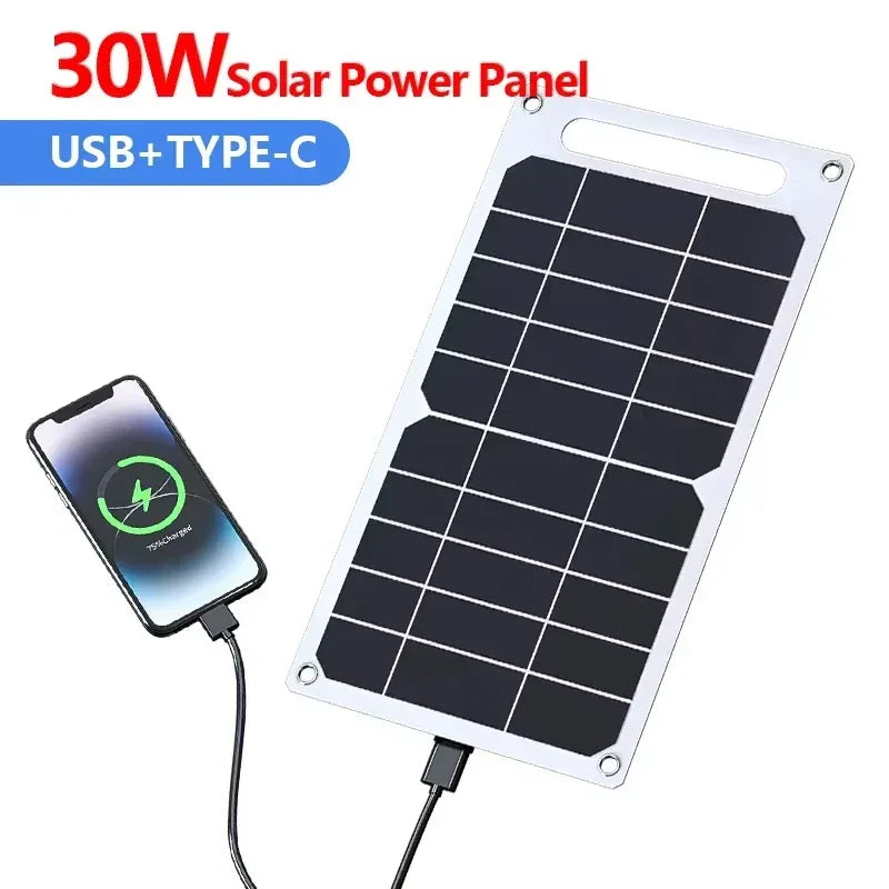 Solar Panel 30W USB Type-C Waterproof Outdoor Hiking Camping Portable Battery Mobile Phone Charging Bank Charging Panel 5V