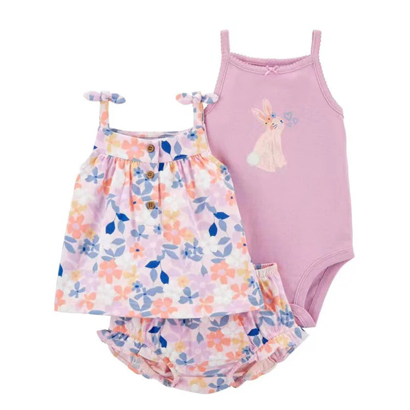Newborn Baby Girl Clothes Set Summer Fashion Flower Cotton Infant Outfits Short Sleeved Bodysuit Shorts 3Pcs Toddler Clothing