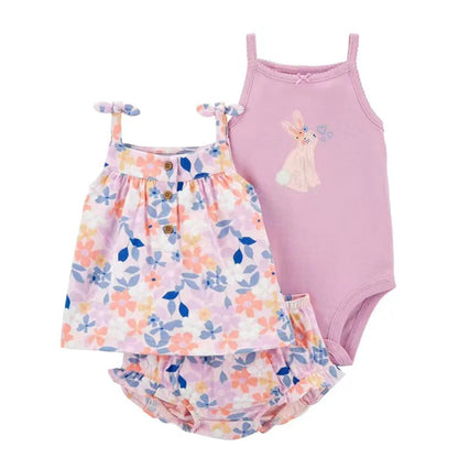 Newborn Baby Girl Clothes Set Summer Fashion Flower Cotton Infant Outfits Short Sleeved Bodysuit Shorts 3Pcs Toddler Clothing