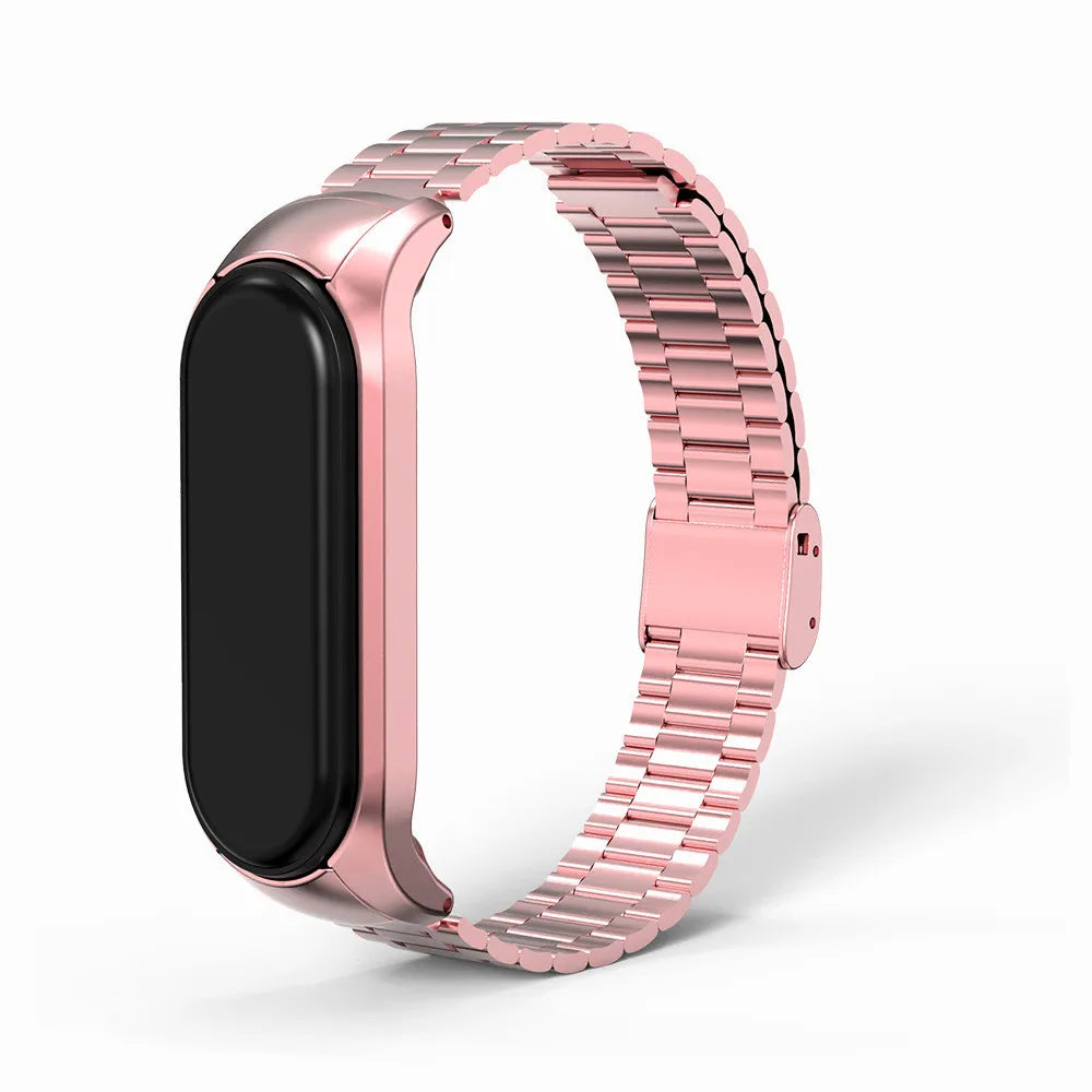 Metal Strap For Mi Band 6 5 4 3 Luxury Stainless Steel Bracelet Watchband For Xiaomi Miband Pink Gold Sliver Wristband With Tool