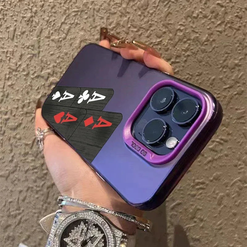Poker For iphon 16 15 Plus X XR XS Max 11 12 13 Pro 16 Pro Max X XR XS Shockproof Ultra-Thin Hard Cover Protective Phone Case