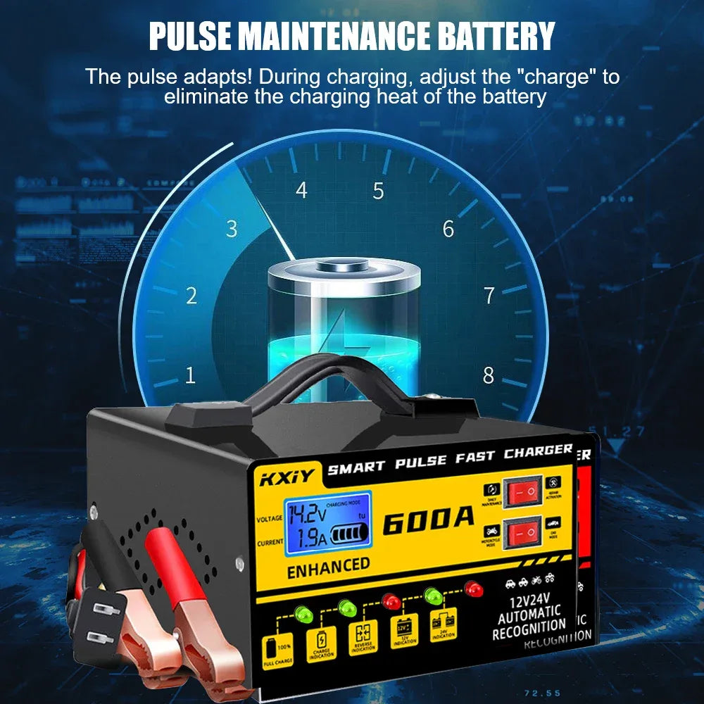 130W Automotive Battery Chargers Digital Intelligent Pulse Repair + Switch LED Indicator Storage Cell Car Chargers 12V 5A,24V 3A