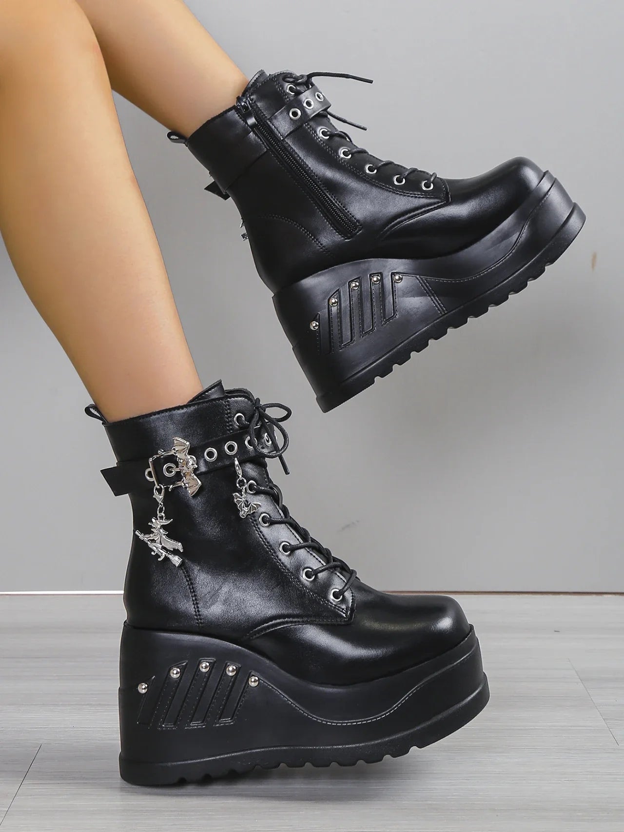 2024 New Boots for Women Fashion Hot Sale Punk Goth Platform Heels Wedge Women's Boots Casual Goth Punk Size 43 Women's Shoes