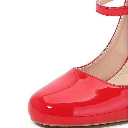 Women Patent Leather High Thin Heel Shoes Ankle Strap Women Pumps for Office Nightclub Party Wedding Cross Dressing Wide Shoes