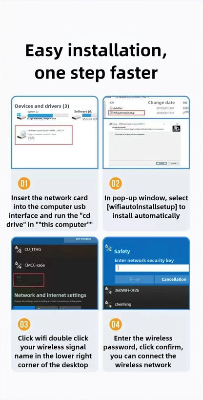 WiFi 6 AX300 WiFi USB Adapter Wireless Network Card 2.4G Wi-Fi Dongle Dual Band Antenna USB For PC/Laptop Win10/11 Driver Free