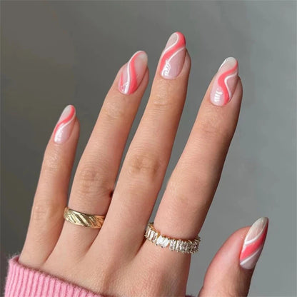24Pcs Manicure Wearable Fake Nails Ballerina Removable Coffin Fake Nails Finished Women Girls Almond False Nails Art Decoration