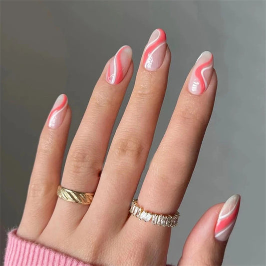 24Pcs Manicure Wearable Fake Nails Ballerina Removable Coffin Fake Nails Finished Women Girls Almond False Nails Art Decoration