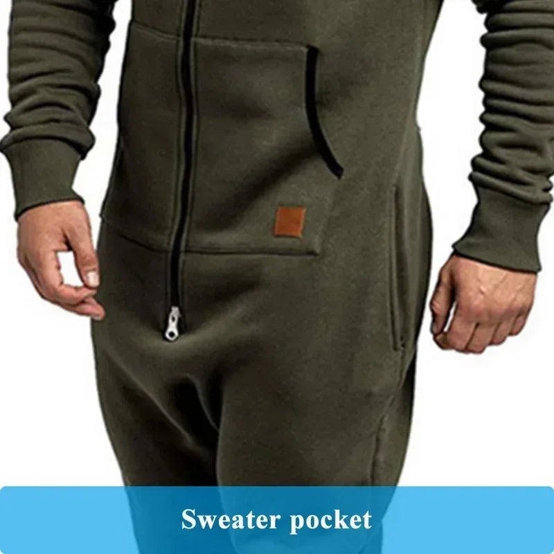 New Custom Design Jumpsuit Pajamas Long-sleeved sports pants solid color splicing casual sweater men's zipper hoodie