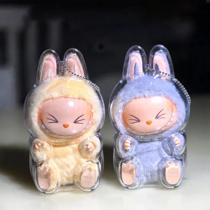 Transparent Macaron Doll Case For Labubu - Popmart Bubble Mart Storage Box, Dustproof Cover for Elf, Christmas New Year Gift