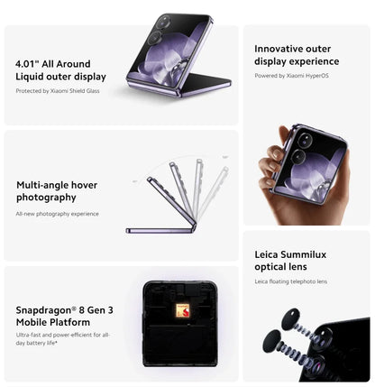 Global Version Xiaomi MIX Flip 67WHyperCharger 6.86" 12GB 512GB Leica 50MP Camera 120Hz Display Snapdragon 8 Gen 3 Smartphone