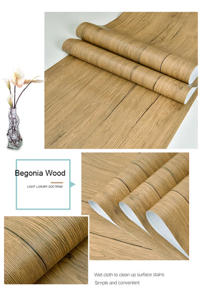 PVC Waterproof Self Adhesive Wallpaper Wall in Rolls Furniture Cabinets Vinyl Decorative Film Wood Grain Stickers For Home Decor
