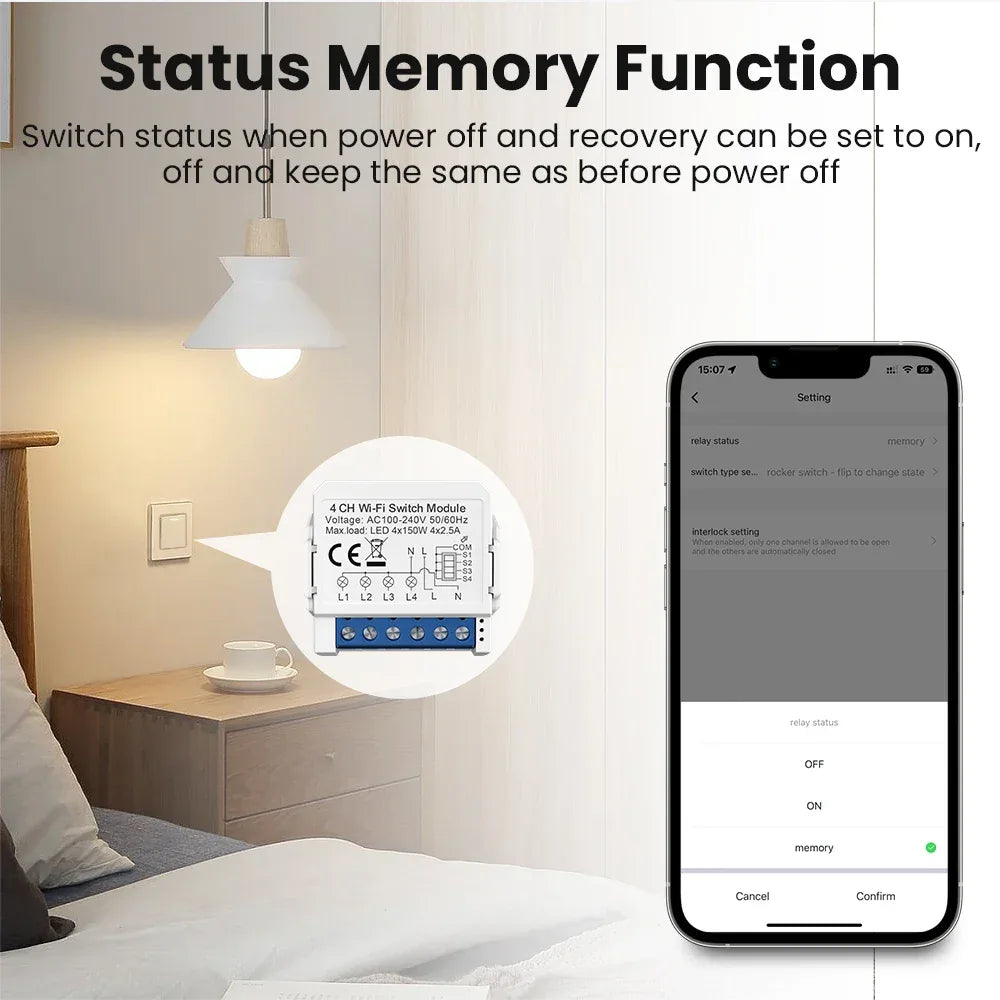 AVATTO WiFi Smart Light Switch Module，1/2/3/4 Gang DIY Breaker Neutral Wire Control Works With Tuya Alexa, Google Home