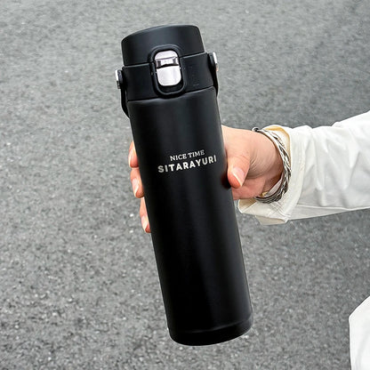 1 PC Stainless Steel Vacuum Flask, 500ml Pop-Up Direct Drink Insulated Bottle with Wide Handle, Outdoor Portable Sports Bottle