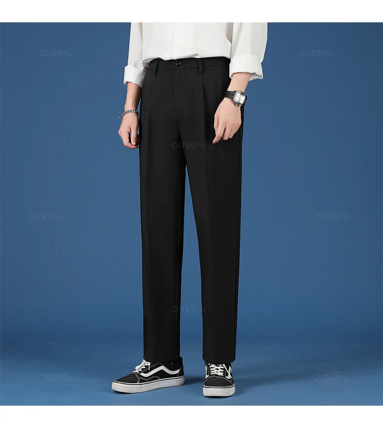 All Seasons New Smooth Pendulous Suit Pants Men Business Long Trousers Korean Formal Ankle Length Pant Male Plus Size 40