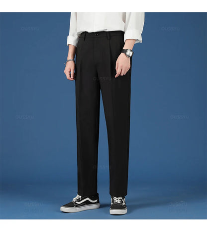 All Seasons New Smooth Pendulous Suit Pants Men Business Long Trousers Korean Formal Ankle Length Pant Male Plus Size 40