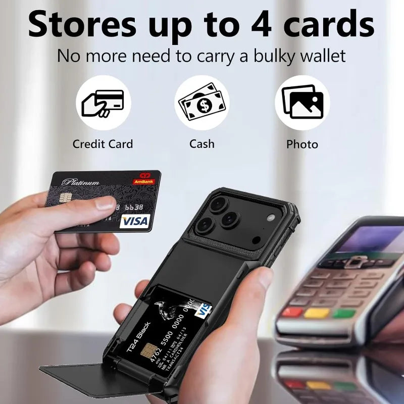 Case For iPhone 17 Pro Max 16 15 Pro Max 14 13 12 11 Heavy Duty Wallet Hidden Flip Slot Protective Hard Back Covers Coque Fundas