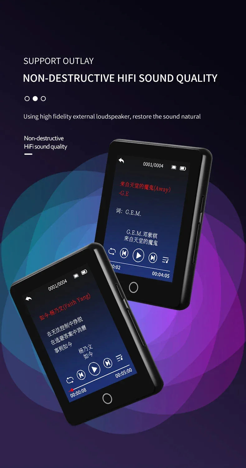 Metal Full Screen 3.0-inch MP3 Music Player Bluetooth 5.0 External Play Mini Portable Walkman/FM/eBook/Recorder MP4 Touch Screen