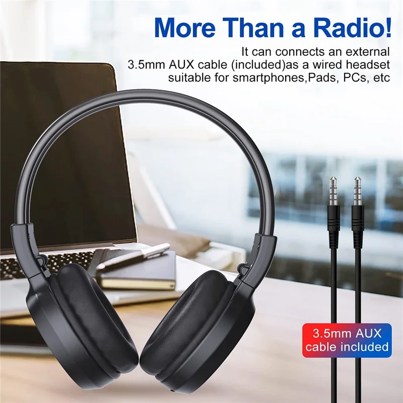 A003 Portable Wireless FM Radio Headphones , Rechargeable FM Radio Headset Receiver for Meeting, Daily Works, Hiking, Jogging