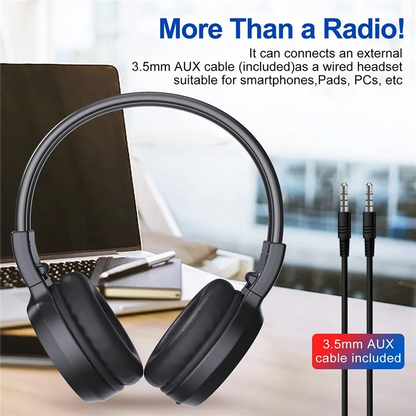 A003 Portable Wireless FM Radio Headphones , Rechargeable FM Radio Headset Receiver for Meeting, Daily Works, Hiking, Jogging