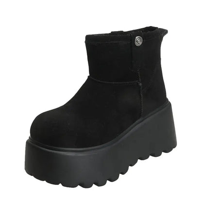 Platform High Heels Slippers Women Suede Mules Shoes Fur Warm Wedges Flip Flops 2025 Winter New Snow Boots Fashion Zapatos Mujer