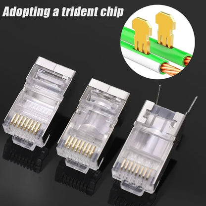 50/1PACK Connectors Pass Through Modular Plug CAT6 CAT7 CAT5 Ethernet Cable Shielded Connectors for RJ45 Net Pass Through Plugs
