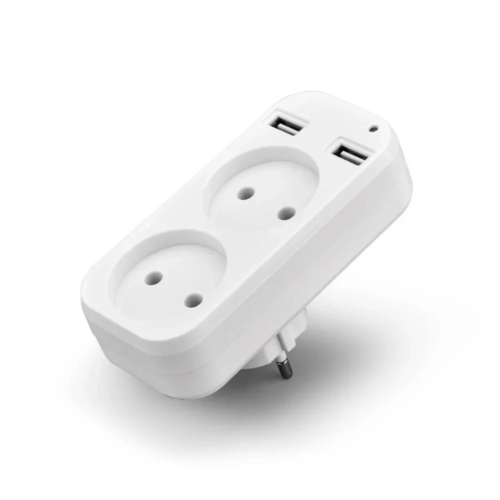 2025 New Upgrade European Plug Socket EU Plug Adapter With 2 USB Outlet Charger Multi Function Travel Charger For Phones Tablets