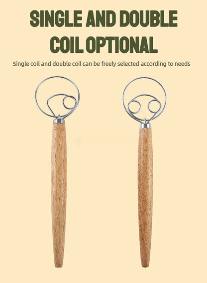 304 Stainless Steel Dough Whisk with Smooth Wooden Handle Sourdough & Bread Mixing 13 Inch Danish Dough Whisk Bread Tools