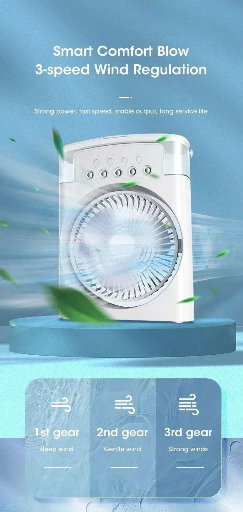 Mini Portable Evaporative Air Conditioner Fan with 7-Color LED Lights 1-2-3 Hour Timer 3 Wind Speeds 3 Spray Modes for Desk