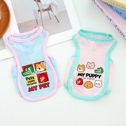 Summer Dog Clothes - Ice Silk Cooling Vest for Pets, Breathable Mesh Puppy Tank Top with Fun Animal Prints, Anti-Heat & UV Prote