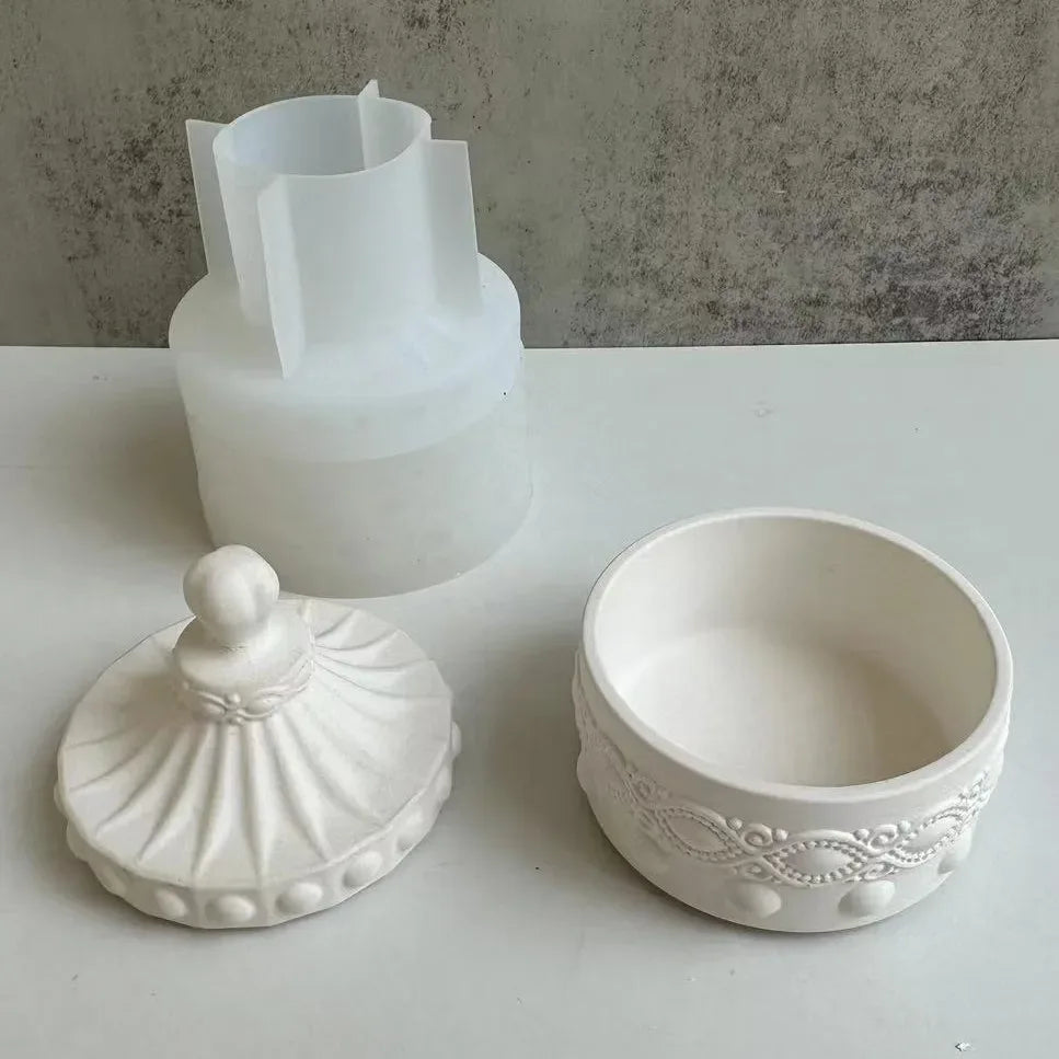 Gem Storage Box Silicone Mold DIY Concrete Round Bottle Making Mold, Used For Candle Cups, Jewelry Boxes, Vases, Fragrance Cups